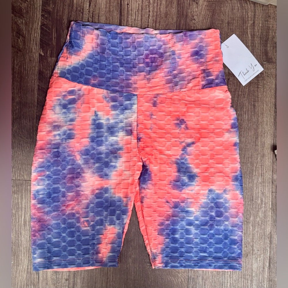 NEW! Zenana Outfitters Neon Tie Dye Textured Honey Butt Workout Shorts S